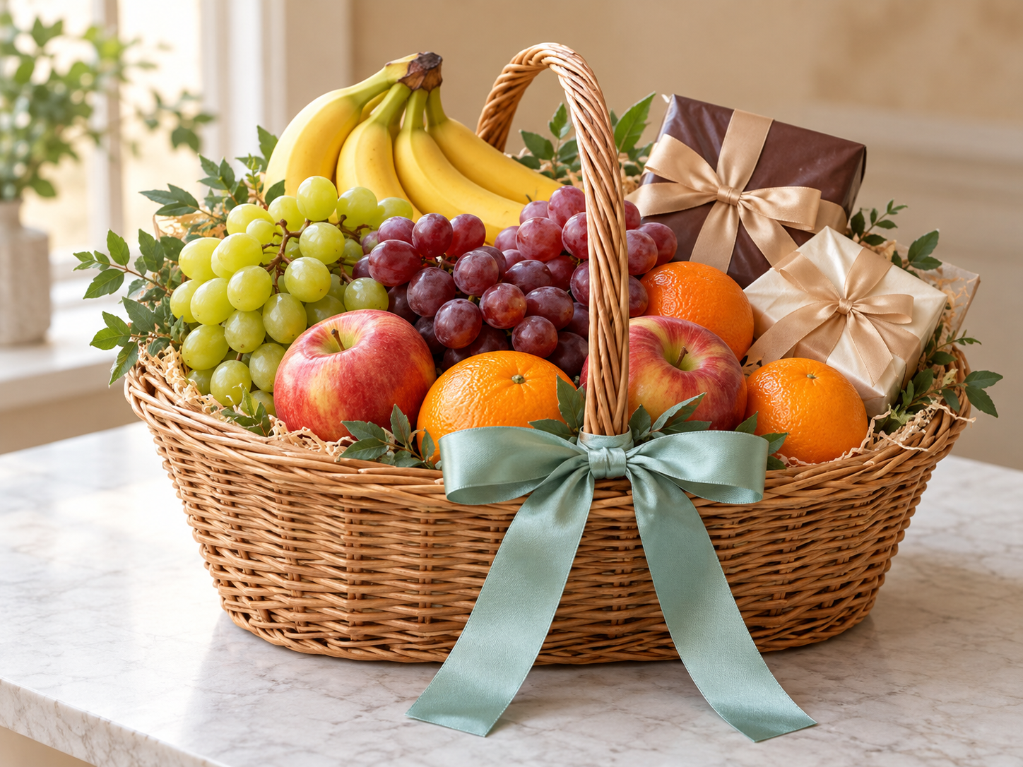 Illustrative example: Fruit & treats gift hamper